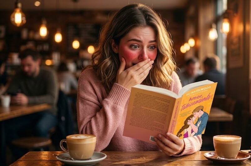Leitora chocada e feliz lendo o livro Amor Teoricamente de Ali Hazelwood.